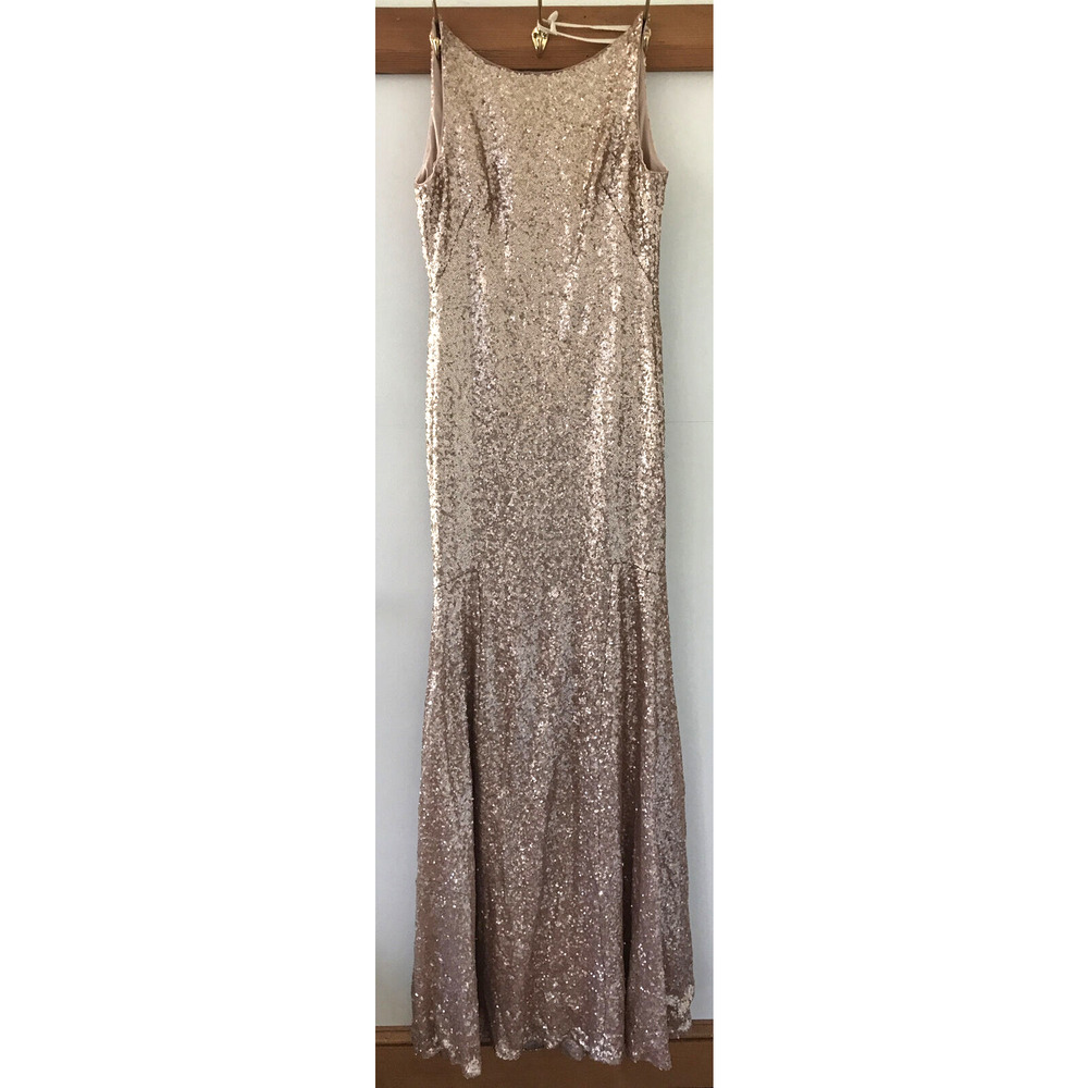 Anthropologie Theia Rose Gold Sequin Sparkle Formal Full Length Gown Dress 10